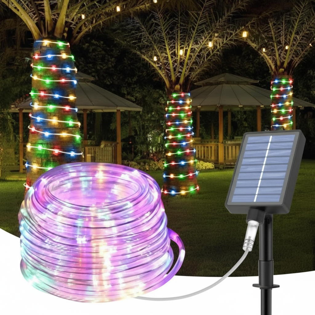 Luces para exterios estilo manguera de 10 metros con panel solar