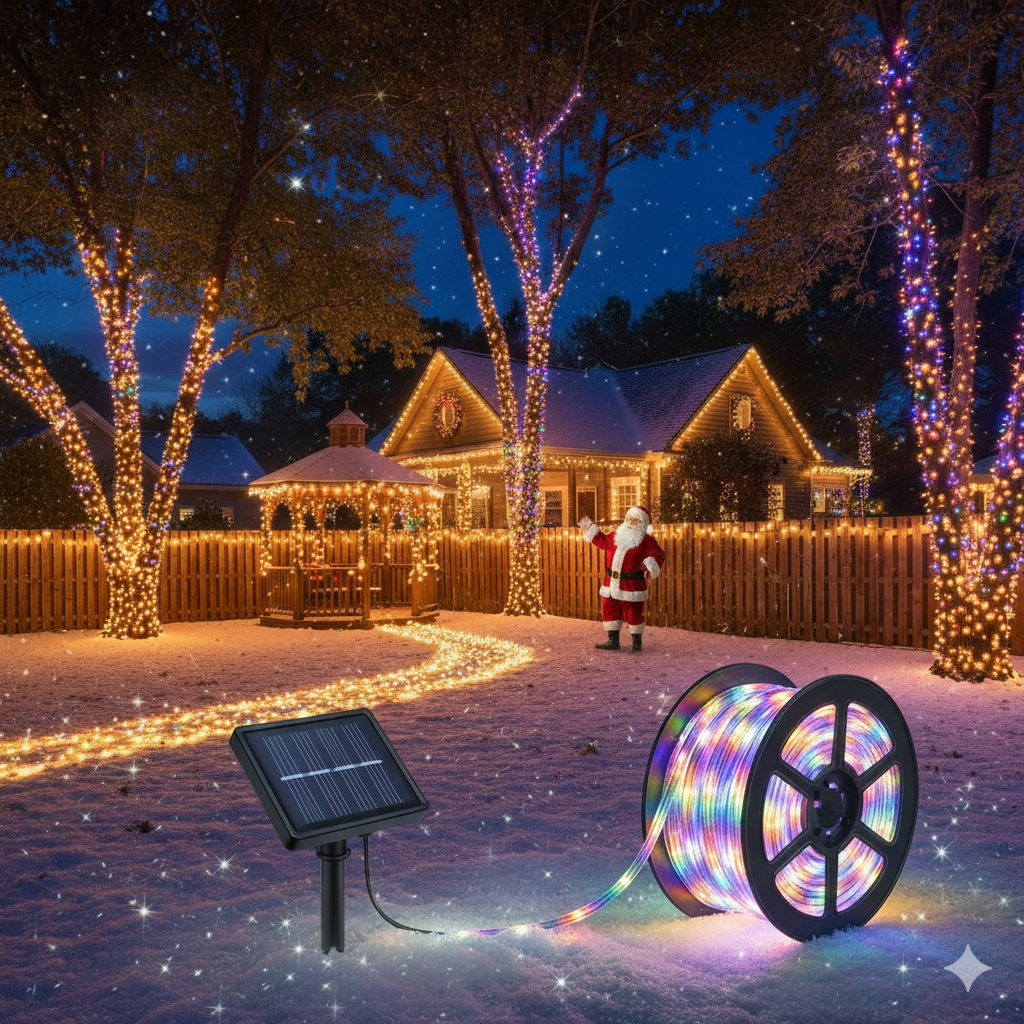 Luces para exterios estilo manguera de 10 metros con panel solar