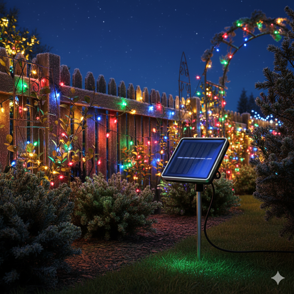 LUCES NAVIDEÑAS CON PANEL SOLAR 10 M. Y 100 LUCES ULTRA RESISTENTES