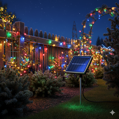 LUCES NAVIDEÑAS CON PANEL SOLAR 10 M. Y 100 LUCES ULTRA RESISTENTES