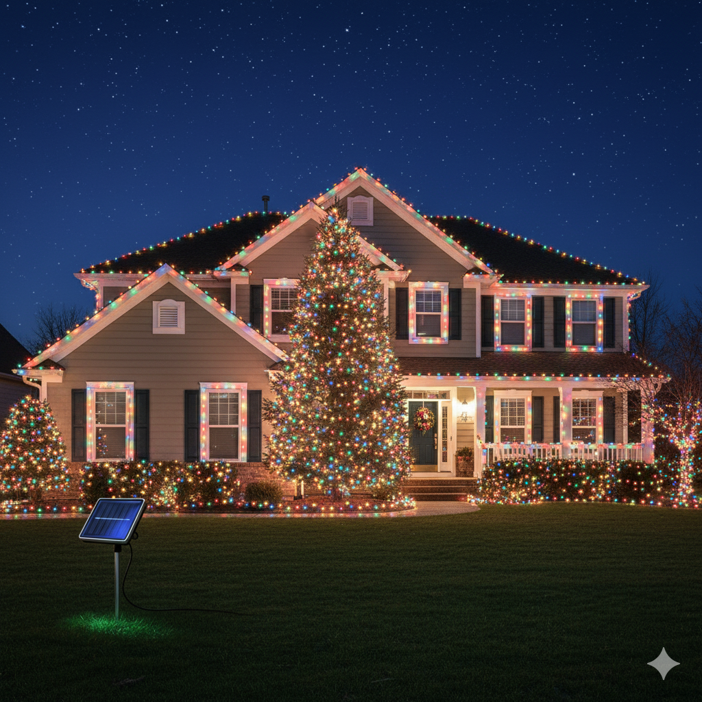 LUCES NAVIDEÑAS CON PANEL SOLAR 10 M. Y 100 LUCES ULTRA RESISTENTES