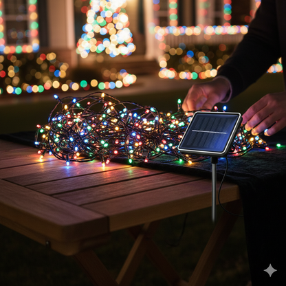 LUCES NAVIDEÑAS CON PANEL SOLAR 10 M. Y 100 LUCES ULTRA RESISTENTES