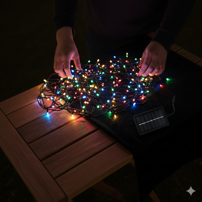 LUCES NAVIDEÑAS CON PANEL SOLAR 10 M. Y 100 LUCES ULTRA RESISTENTES