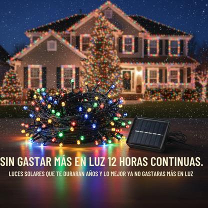 LUCES NAVIDEÑAS CON PANEL SOLAR 10 M. Y 100 LUCES ULTRA RESISTENTES