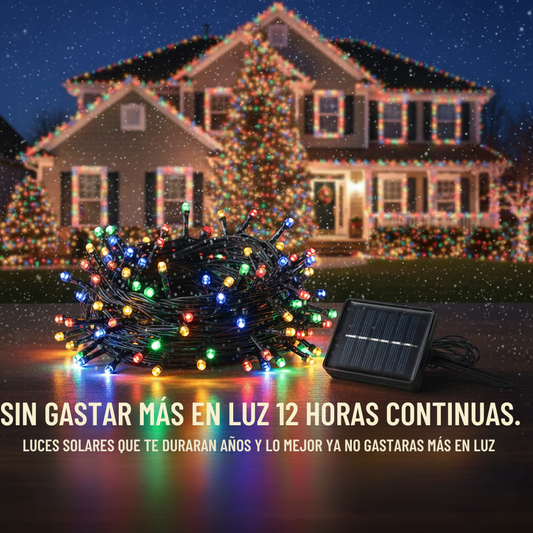 LUCES NAVIDEÑAS CON PANEL SOLAR 10 M. Y 100 LUCES ULTRA RESISTENTES